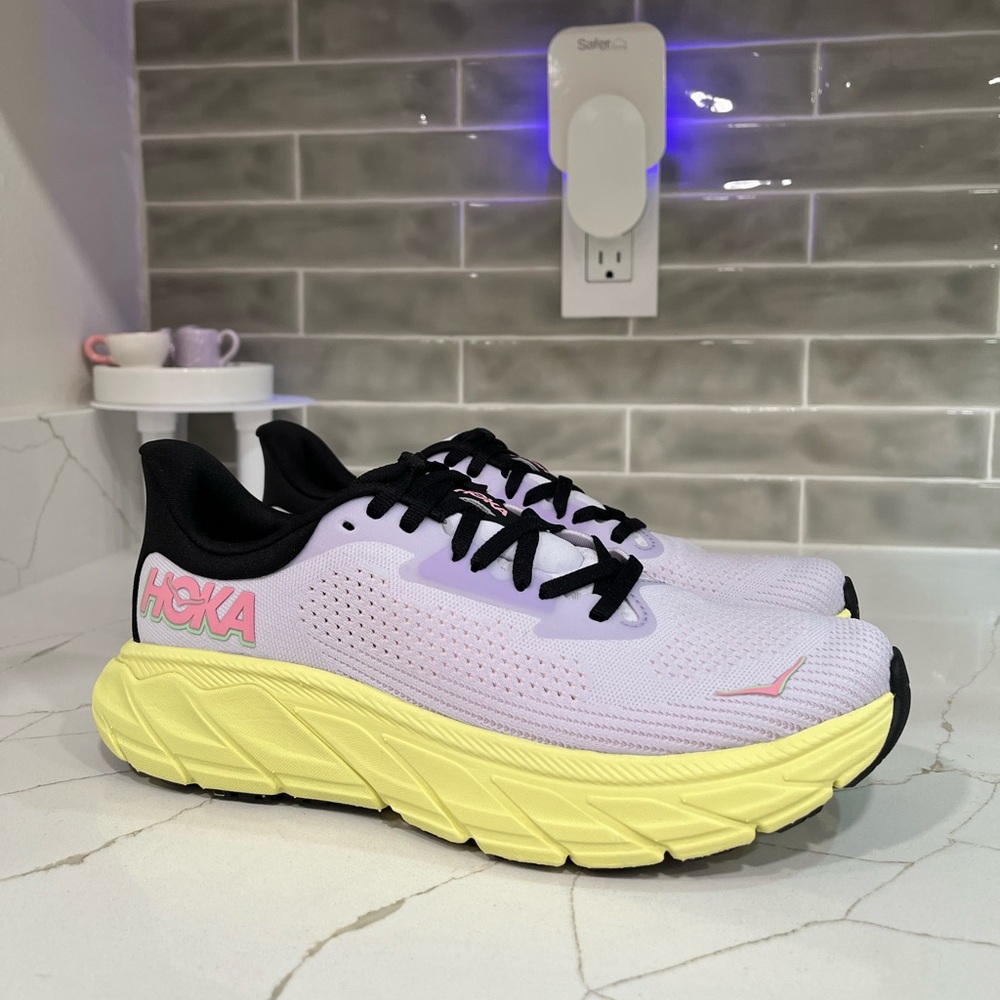 Hoka Women's Sneakers Lavender Pink and Yellow Running Shoes